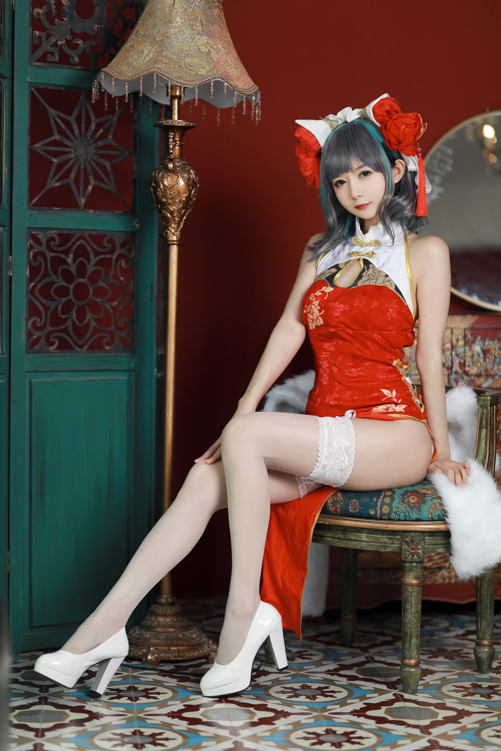 51酱COSPLAY《碧蓝航线》柴郡新春旗袍