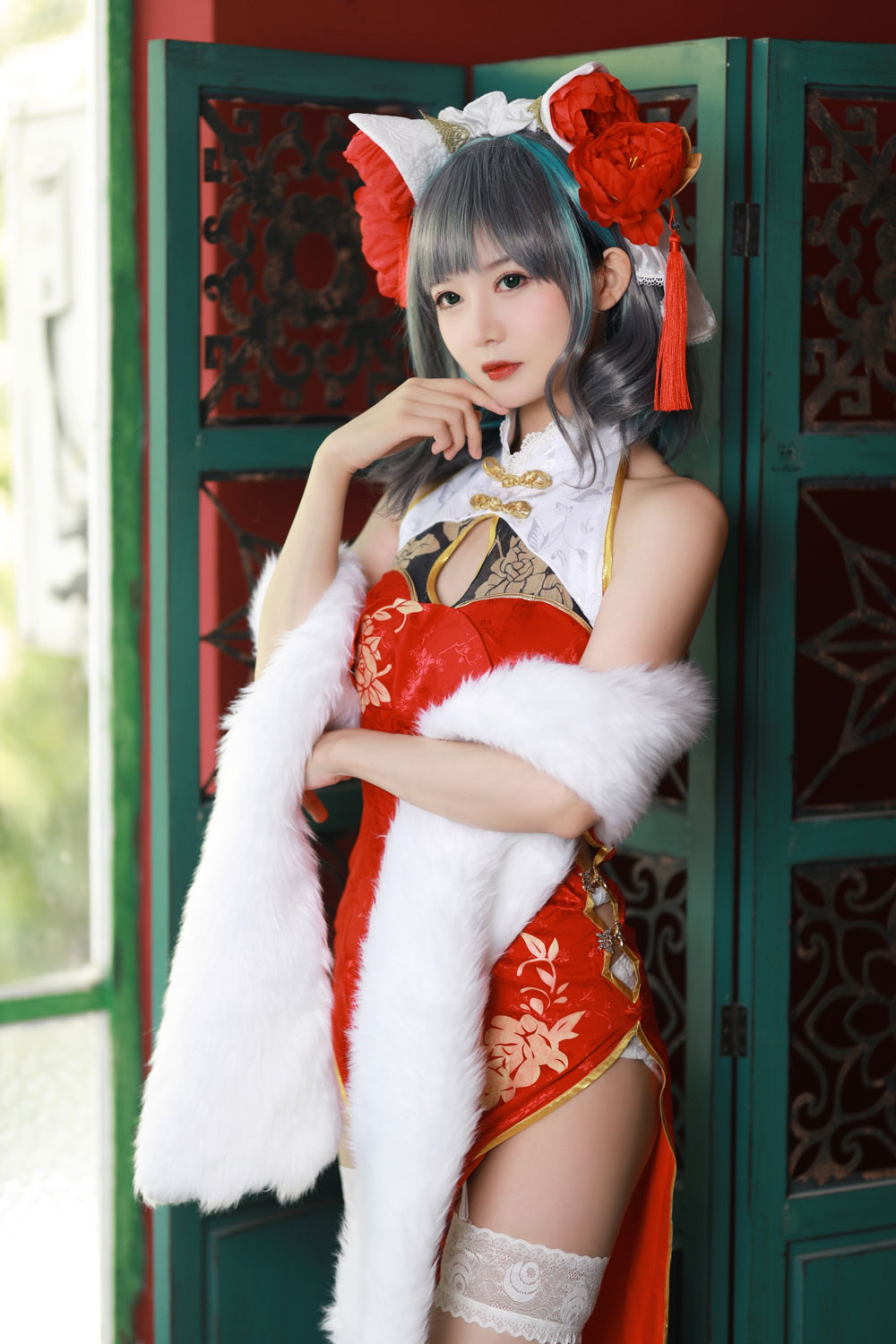 51酱COSPLAY《碧蓝航线》柴郡新春旗袍